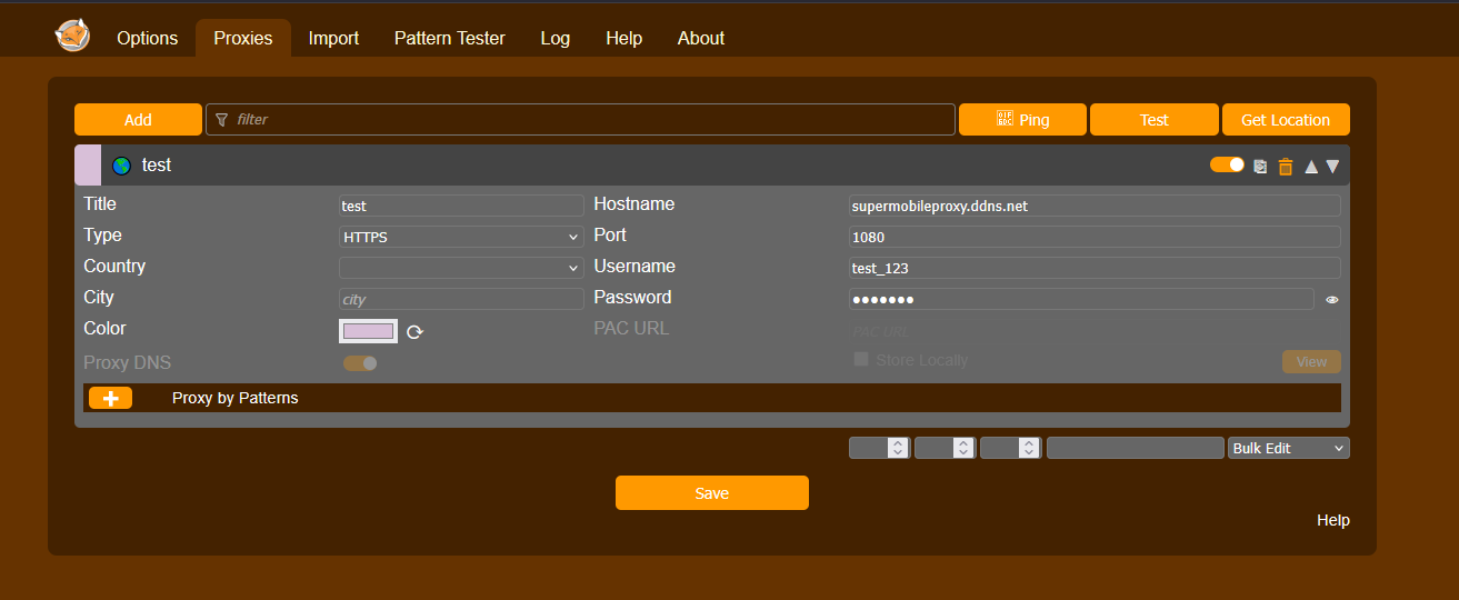 Fill Chrome FoxyProxy details