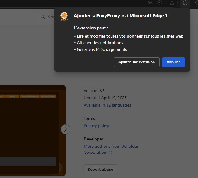 Edge Add Extension confirmation
